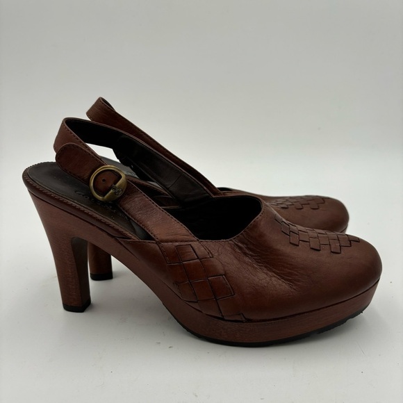 Cole Haan Women’s 9 Brown Leather Platform Woven Heels - Picture 1 of 7